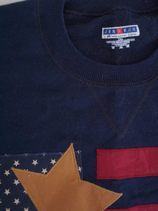 Vintage Jerzees Navy Americana Flag Sweatshirt Retro 90s Indie Sleaze XL - Picture 9 of 9